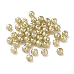 Pale Goldenrod Imitation Pearl Acrylic Beads, Dyed, Round, Pale Goldenrod, 6x5.5mm, Hole: 1.5~2mm, about 4500pcs/pound