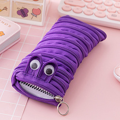 Dark Violet Polyester Cloth Storage Pen Bags, with Zip Lock,  Office & School Supplies, Inchworm-shaped, Dark Violet, 210x90mm