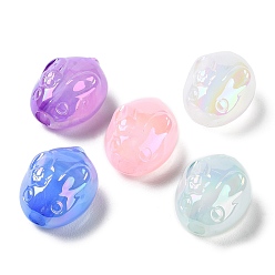Mixed Color UV Plating Acrylic Beads, Iridescent, Rabbit with Flower, Mixed Color, 18.5x14x11mm, Hole: 3mm