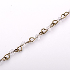Прозрачный Ручной конус стеклянные бусы цепи для ожерелья браслеты делает, с античной бронзовой железной шпилькой, несварные, прозрачные, 39.3 дюйм