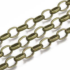 Antique Bronze Iron Rolo Chains, Belcher Chains, Unwelded, with Spool, Antique Bronze, 10x8x2.5mm, about 82.02 Feet(25m)/roll
