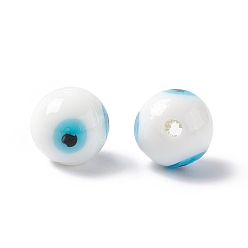 White Handmade Evil Eye Lampwork Beads, Round, White, 12~12.5mm, Hole: 1.6mm