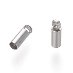 Stainless Steel Color 201 Stainless Steel Cord Ends, End Caps, Column, Stainless Steel Color, 8x2.5mm, Hole: 1.5mm, Inner Diameter: 2mm