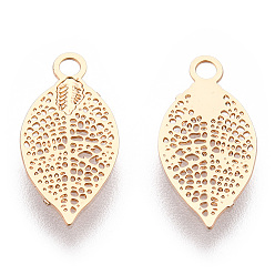 Light Gold Rack Plating Brass Filigree Charms, Long-Lasting Plated, Leaf Charms, Light Gold, 12.5x6.5x0.4mm, Hole: 1.2mm
