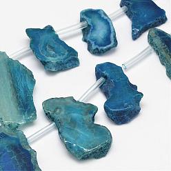 AceroAzul Teñidos naturales ágata pepitas de hebras de cuentas, acero azul, 19~30x30~56x5~9 mm, agujero: 2 mm, sobre 13~15 unidades / cadena, 15.3 pulgada