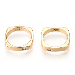 Chapado en Oro Real 18K 925 anillos de unión de circonita cúbica con micro pavé de plata de ley, anillo cuadrado, con sello s925, sin níquel, real 18 k chapado en oro, 12x12x2.5 mm, diámetro interior: 10 mm