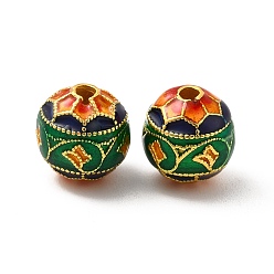 Green Alloy Beads, with Enamel, Round, Golden, Green, 9mm, Hole: 1.8mm