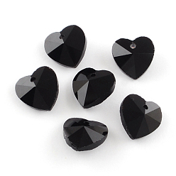 Noir Pendentifs coeur en verre transparent, facette, noir, 14x14x8mm, Trou: 1.5mm