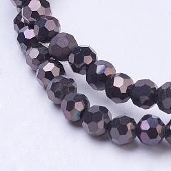 Black Plated Electroplate Glass Bead Strands, Faceted(32 Facets), Round, Black Plated, 4mm, Hole: 0.5mm, about 100pcs/strand, 14.2 inch