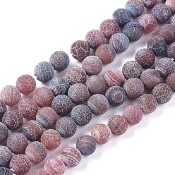 Saddle Brown Natural Weathered Agate Beads Strands, Dyed & Heated, Frosted, Round, Saddle Brown, 10~10.5mm, Hole: 1.2mm, about 38pcs/strand, 14.96 inch(38cm)
