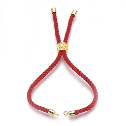 Rouge Fabrication de bracelet de cordon de coton, avec les accessoires en laiton, plat et circulaire avec arbre de vie, réel 18 k plaqué or, rouge, 8-5/8 pouce (22 cm), Trou: 2mm