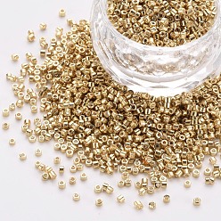 Gold Plated Glass Cylinder Beads, Seed Beads, Metallic Colours, Round Hole, Gold, 1.5~2x1~2mm, Hole: 0.8mm, about 8000pcs/bag, about 1pound/bag