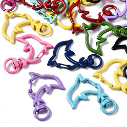 Mixed Color Spray Painted Alloy Swivel Snap Hooks Clasps, Cadmium Free & Nickel Free & Lead Free, Dolphin, Mixed Color, 42.5x28.5x5.5mm, Hole: 5x9mm