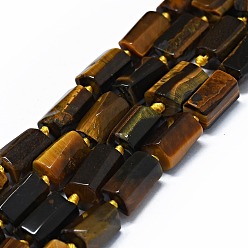 Tiger Eye Natural Tiger Eye Beads Strands, Cuboid, 11~13x6~8x6~8mm, Hole: 0.7mm, about 28~31pcs/strand, 15.94''~16.93''(40.5~43cm)