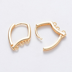 Real 18K Gold Plated Brass Huggie Hoop Earring Findings, Nickel Free, with Horizontal Loop, Real 18K Gold Plated, 16.5x12.5x2.5mm, Hole: 1mm, Pin: 0.8x1.2mm