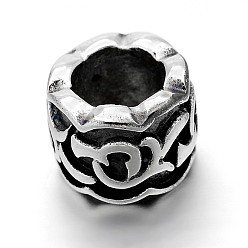 Antique Silver Retro 304 Stainless Steel Big Hole Column Beads, Antique Silver, 8x10.5mm, Hole: 6mm