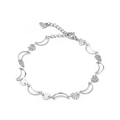 Stainless Steel Color 304 Stainless Steel Moon & Heart Link Chain Bracelet for Women, Stainless Steel Color, 7-1/2 inch(18.9cm)