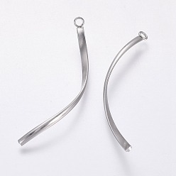 Stainless Steel Color 304 Stainless Steel Pendants, Twist, Stainless Steel Color, 40x2x1mm, Hole: 1.6mm