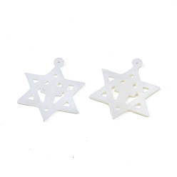 Concha de Agua Dulce Colgantes de concha natural de agua dulce, para judío, Estrella de David con cruz, 25x22x1.5 mm, agujero: 1 mm