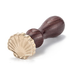 Shell Shape DIY Scrapbook, Brass Wax Seal Stamp and Wood Handle Sets, Shell Pattern, 8.55cm, Stamps: 25x28.5x14mm, Handle: 78x22mm