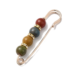 Colorful Zinc Alloy Kilt Pins, with Resin Bead, Light Gold, Colorful, 69x15x10.5mm