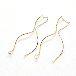Real 18K Gold Plated Brass Chain Stud Earring Findings, with Loop, Ear Threads, Real 18K Gold Plated, 142x1mm, Hole: 2mm