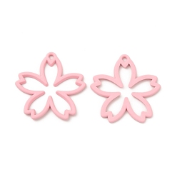 Pink Acumular colgantes de aleación de revestimiento, amuletos de sakura pintados con spray, sin cadmio y níque y plomo, rosa, 22.5x22x1.3 mm, agujero: 1.4 mm