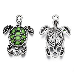 Lime Green Antique Silver Tone Alloy Connector Charms, with Enamel, Sea Turtle, Lime Green, 27x18.5x3.5mm, Hole: 1.6mm