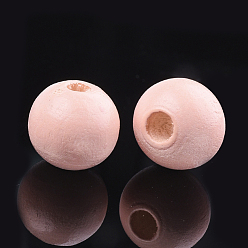 Pink Painted Natural Wood Beads, Round, Pink, 10x8.5~9mm, Hole: 2~3mm