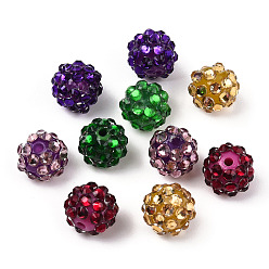 Mixed Color Transparent Resin Rhinestone Graduated Beads, with UV Plating Acrylic Round Beads Inside, Mixed Color, 14mm, Hole: 2~2.5mm