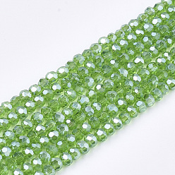 Lime Green Electroplate Glass Beads Strands, Pearl Luster Plated, Faceted, Rondelle, Lime Green, 2.5~3x2~2.5mm, Hole: 0.6mm, about 196pcs/strand, 19 inch