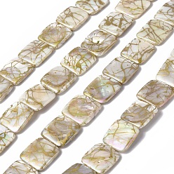 Yellow Green Drawbench Style Natural Freshwater Shell Beads Strands, AB Color Plated, Square, Yellow Green, 15x15x3.5mm, Hole: 1mm, about 26pcs/strand, 15.16 inch(38.5cm)
