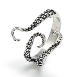 Antique Silver Adjustable Alloy Cuff Finger Rings, Squid, Size 8, Antique Silver, 18mm