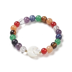 Mixed Stone Natural Mixed Gemstone & Synthetic Hematite Stretch Bracelet, Shell Moon with Star Beaded Adjustable Bracelet for Women, Inner Diameter: 2-3/8 inch(5.9cm)