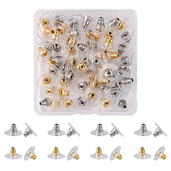 Golden & Stainless Steel Color 60Pcs 2 Style 304 Stainless Steel Ear Nuts, Earring Backs, with Plastic Findings, Golden & Stainless Steel Color, 11.5x6mm, Hole: 0.7~1.2mm, 30Pcs/style 