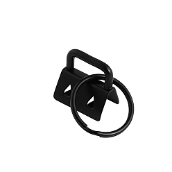 Electrophoresis Black Iron Ribbon Ends with Keychain Split Ring, for Key Clasp Making, Electrophoresis Black, Ring: 24x1.5mm, End: 21x21x14mm