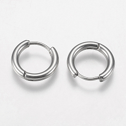 Stainless Steel Color 201 Stainless Steel Huggie Hoop Earrings Findings, with 304 Stainless Steel Pins, Stainless Steel Color, 14x15x2.5mm, 10 Gauge, Pin: 0.9mm