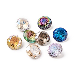 Mixed Color K9 Glass Rhinestone Pointed Back Cabochons, Back Plated, Faceted, Diamond, Flower Pattern, Mixed Color, 10x6mm