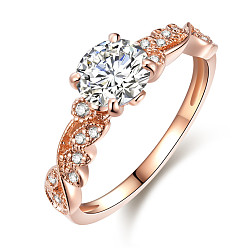 Розовое Золото Парные кольца из латуни с цирконием для женщин, без свинца и без кадмия, розовое золото , размер 9, 19мм