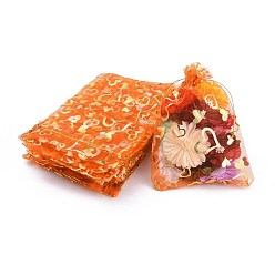 Темно-Оранжевый Сердце напечатаны органза сумки, подарочные пакеты, прямоугольные, темно-оранжевый, 9x7 см