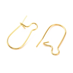 Real 18K Gold Plated Brass Hoop Earring Findings, Kidney Ear Wire, Long-Lasting Plated, Real 18K Gold Plated, 19x9x4mm, Pin: 0.7mm