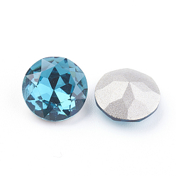 Indicolite Pointed Back & Back Plated K9 Glass Rhinestone Cabochons, Grade A, Faceted, Flat Round, Indicolite, 10x5mm