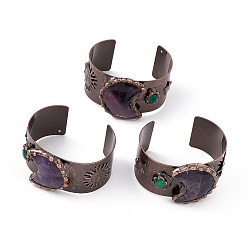 Cuivre Rouge Bracelets de manchette ouverts en améthyste naturelle, bijoux en laiton pour femmes, sans cadmium et sans plomb, cuivre rouge, diamètre intérieur: 2-3/8x1-3/4 pouce (6~6.1x4.5~4.6 cm)