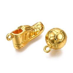 Oro Componentes de aleación de chapado en rack, sin plomo y cadmio, fútbol con zapatillas de gimnasia, dorado, fútbol: 20x15 mm, agujero: 2.5 mm, zapatos de gimnasia: 33x15x10, agujero: 2.5 mm