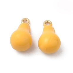 Real 18K Gold Plated Brass Enamel Charms, Pear Charm, Real 18K Gold Plated, 13x7.5mm, Hole: 1.2mm