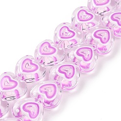 Violeta Hilos de abalorios de murano hechos a mano, corazón, violeta, 12x12x6 mm, agujero: 0.7 mm, sobre 30 unidades / cadena, 13.39'' (34 cm)