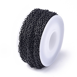 Electrophoresis Black 304 chaînes de câbles texturées en acier inoxydable, non soudée, avec bobine, ovale, électrophorèse noir, 3x2x0.6mm, environ 32.8 pieds (10 m)/rouleau