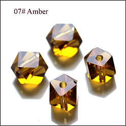 Verge D'or Imitations de perles de cristal autrichien, grade de aaa, facette, perles de cube sans coin, verge d'or, 6x5.5x5.5mm, Trou: 0.7~0.9mm