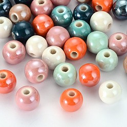 Color mezclado Granos redondos de porcelana hechas a mano pearlized, color mezclado, 6 mm, agujero: 1.5 mm