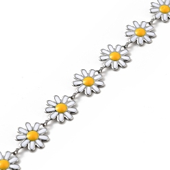 Blanco 304 cadenas de eslabones de acero inoxidable de flores, con esmalte, soldada, con carrete, blanco, 10x1~2 mm